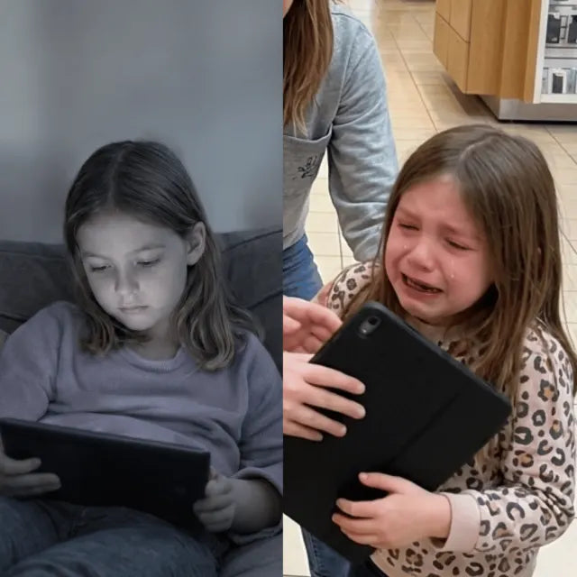 A child adjusting to the quiet moment after a screen turns off