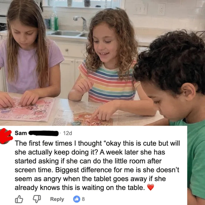Customer review showing children creating miniature rooms together